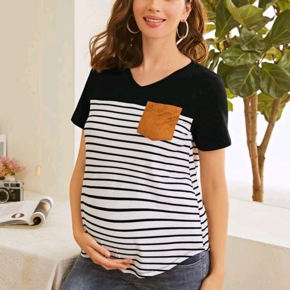 Maternity color block stripped tee